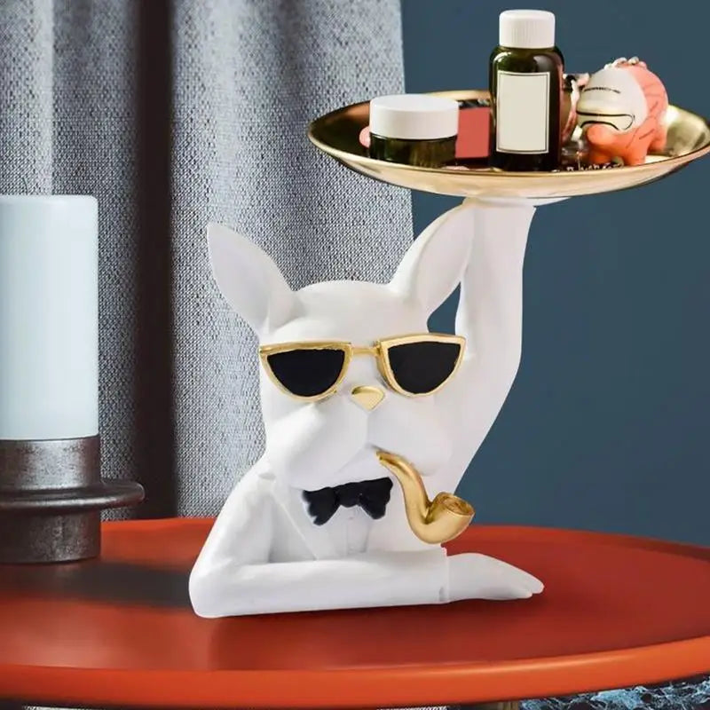 Bulldog Statue Storage Tray – Decorative Resin Organizer for Keys, Jewelry & Office Accessories