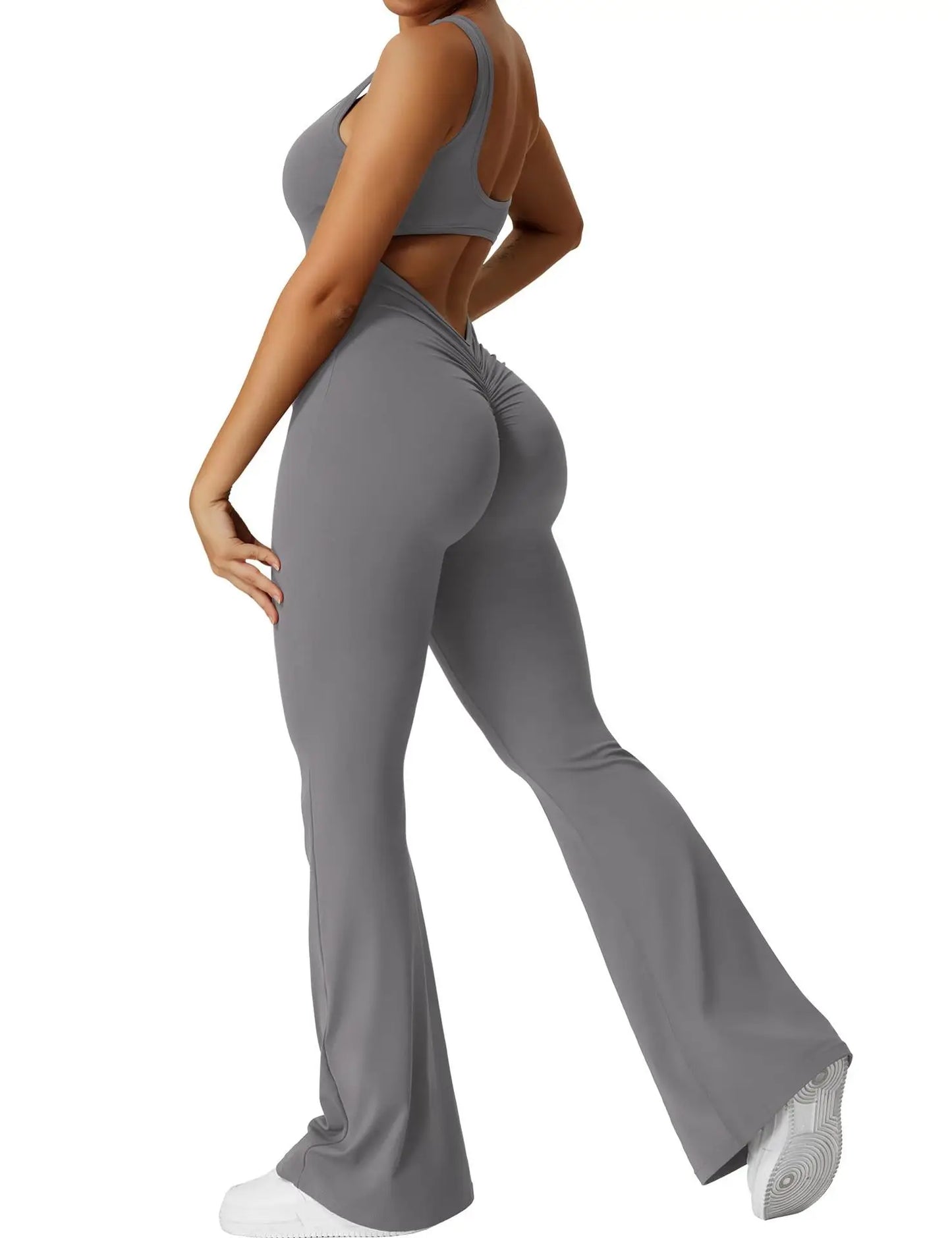 Women Gym Set Training Yoga Suit Sportswear Sports Jumpsuit Fitness Rompers Stretch Female High Waist Seamless Flare Pants