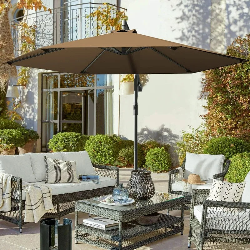 Offset Patio Umbrella – Waterproof & UV-Protective Round Canopy with Crank Tilt Handle 10ft tall