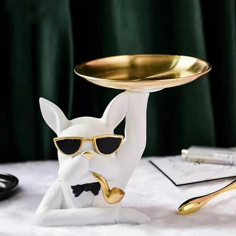 Bulldog Statue Storage Tray – Decorative Resin Organizer for Keys, Jewelry & Office Accessories