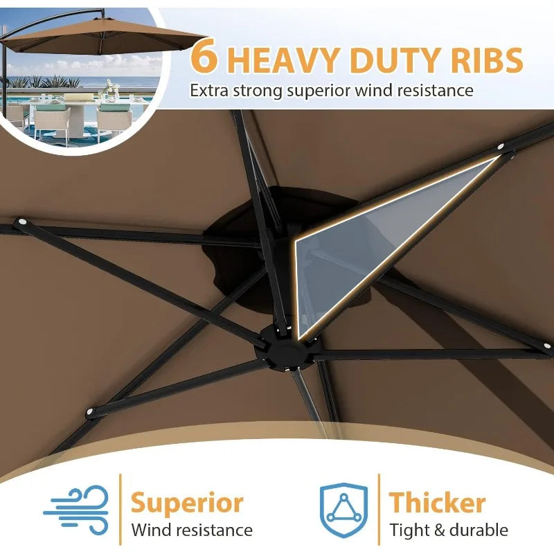 Offset Patio Umbrella – Waterproof & UV-Protective Round Canopy with Crank Tilt Handle 10ft tall