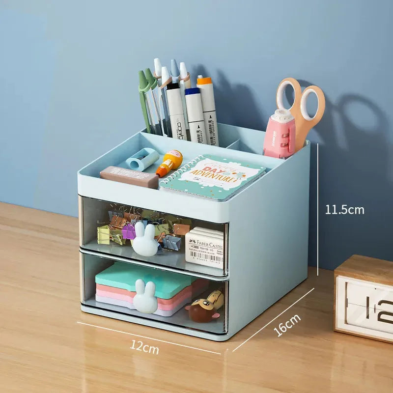 Multi-Purpose Desk Organizer with Drawer – Compact Plastic Storage for Makeup, Office Supplies & Phones
