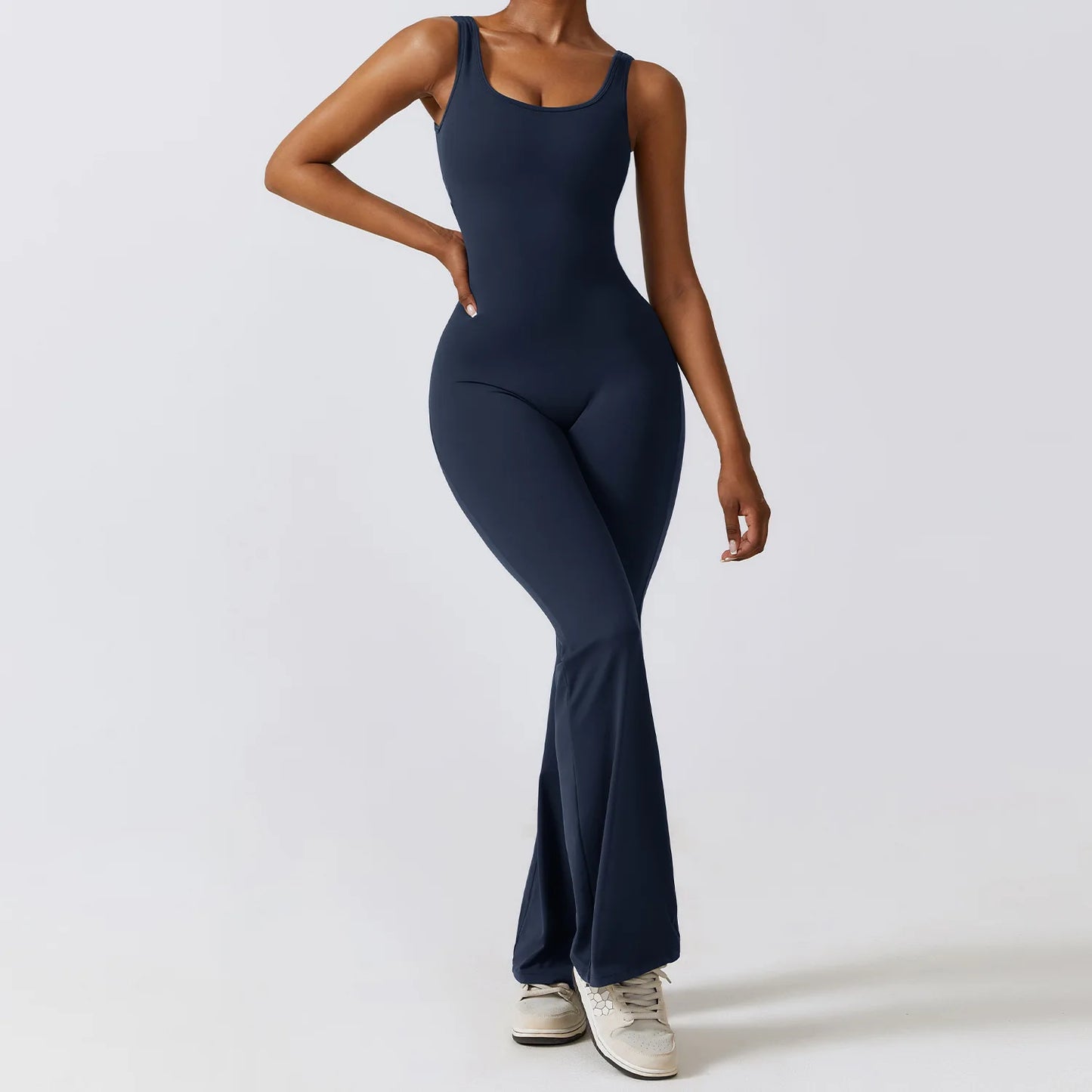 Women Gym Set Training Yoga Suit Sportswear Sports Jumpsuit Fitness Rompers Stretch Female High Waist Seamless Flare Pants