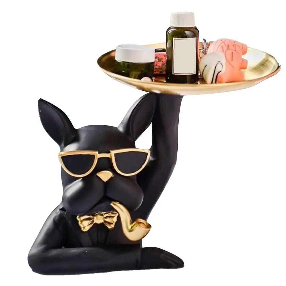Bulldog Statue Storage Tray – Decorative Resin Organizer for Keys, Jewelry & Office Accessories