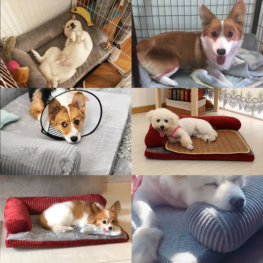 Orthopedic L-Shaped Dog Bed – Soft Lounge Sofa with Fleece Surface for Small to Large Dogs & Cats