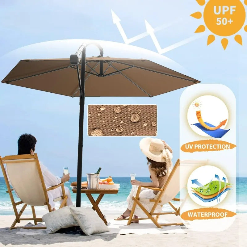 Offset Patio Umbrella – Waterproof & UV-Protective Round Canopy with Crank Tilt Handle 10ft tall