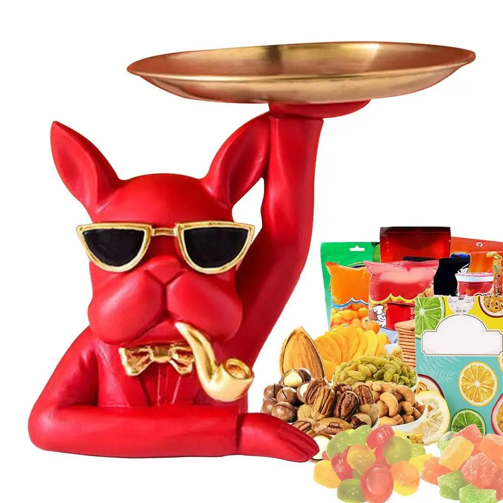 Bulldog Statue Storage Tray – Decorative Resin Organizer for Keys, Jewelry & Office Accessories