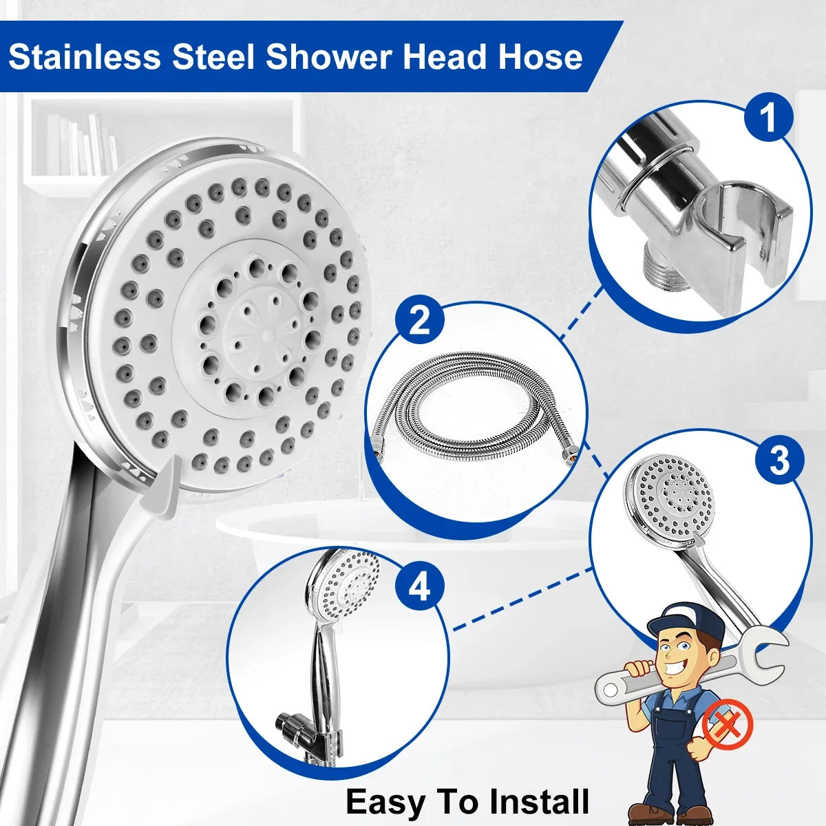 5-Mode Adjustable High Pressure Shower Head with Hose & Arm