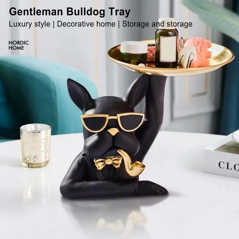 Bulldog Statue Storage Tray – Decorative Resin Organizer for Keys, Jewelry & Office Accessories