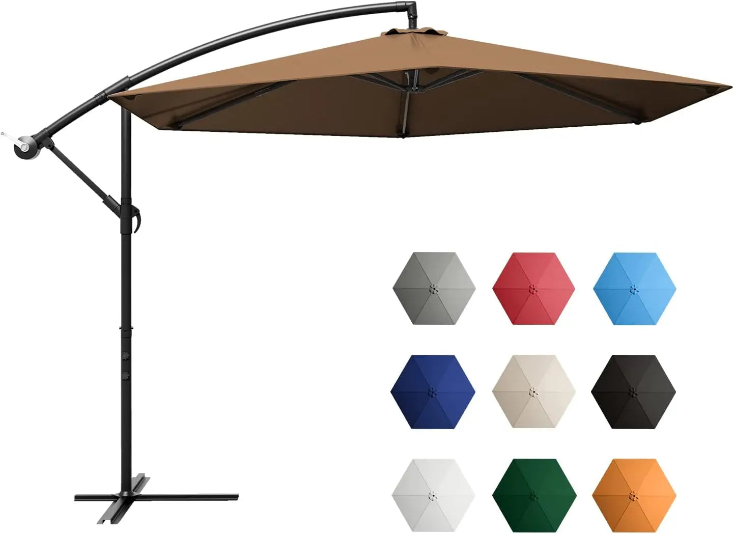 Offset Patio Umbrella – Waterproof & UV-Protective Round Canopy with Crank Tilt Handle 10ft tall