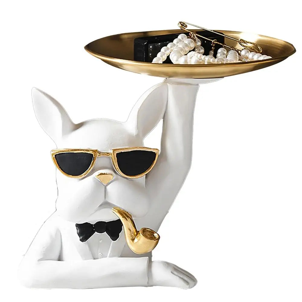 Bulldog Statue Storage Tray – Decorative Resin Organizer for Keys, Jewelry & Office Accessories