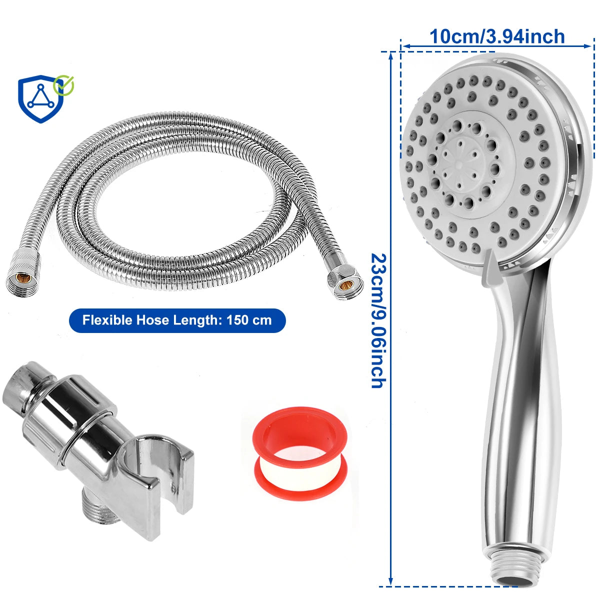 5-Mode Adjustable High Pressure Shower Head with Hose & Arm