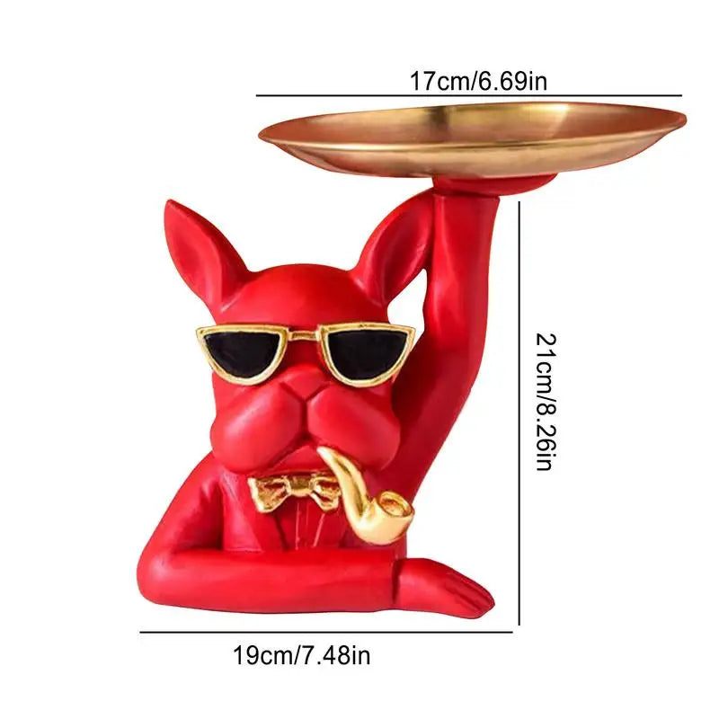 Bulldog Statue Storage Tray – Decorative Resin Organizer for Keys, Jewelry & Office Accessories