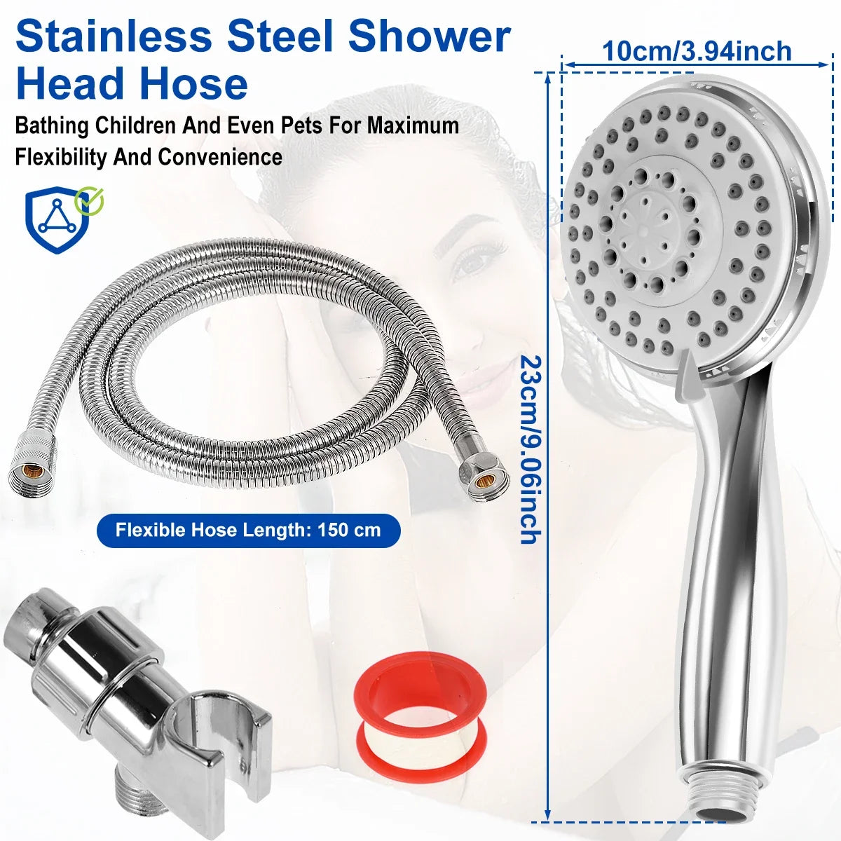 5-Mode Adjustable High Pressure Shower Head with Hose & Arm