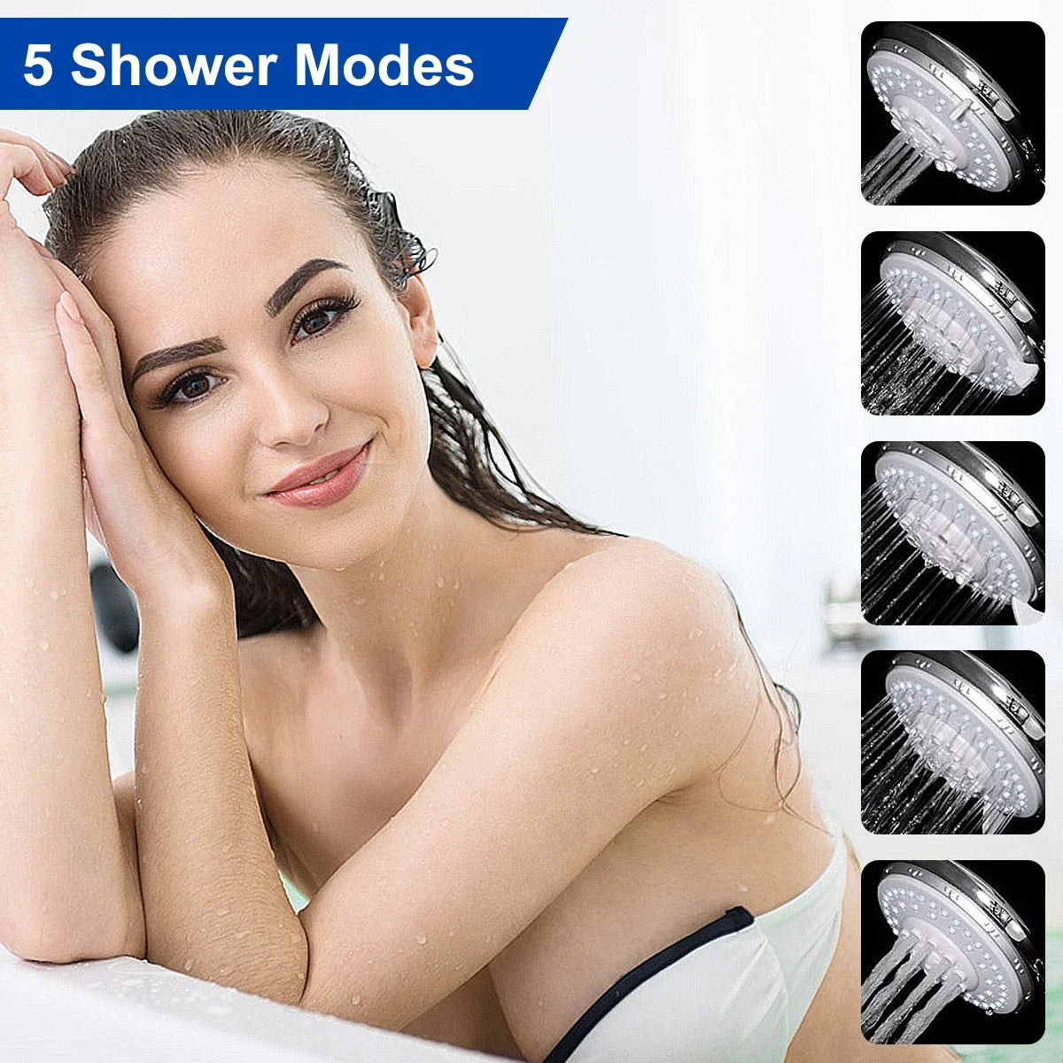 5-Mode Adjustable High Pressure Shower Head with Hose & Arm