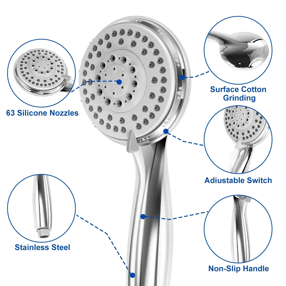 5-Mode Adjustable High Pressure Shower Head with Hose & Arm
