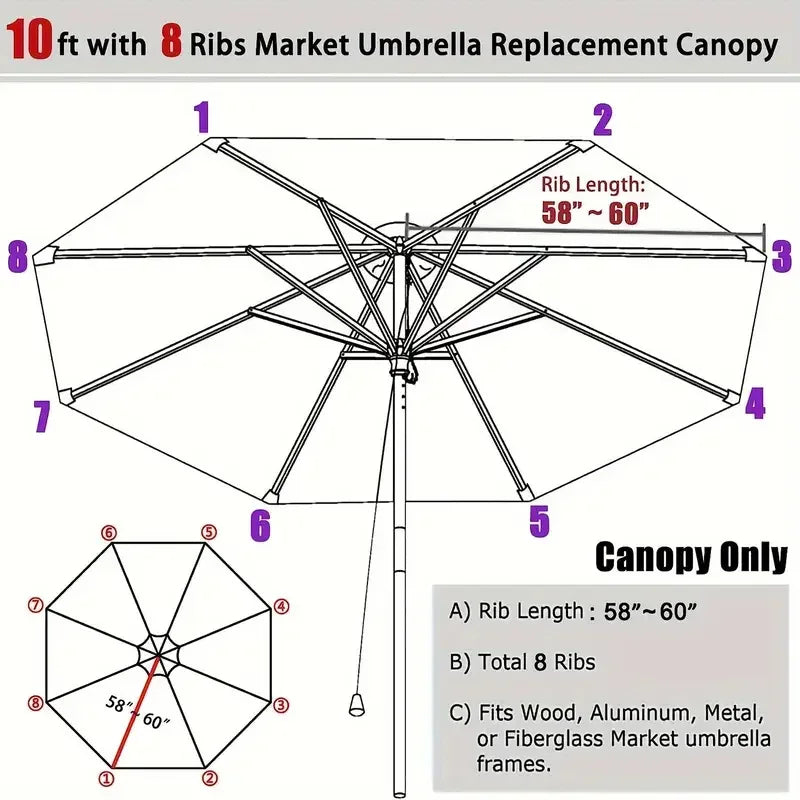 Outdoor Patio Umbrella Replacement Canopy – UV & Water Resistant for Pool, Garden, or Backyard