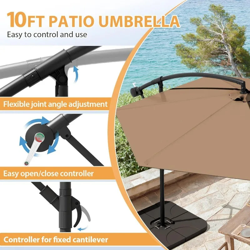 Offset Patio Umbrella – Waterproof & UV-Protective Round Canopy with Crank Tilt Handle 10ft tall