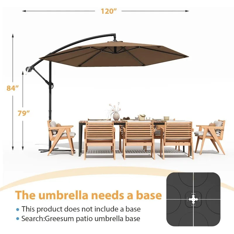 Offset Patio Umbrella – Waterproof & UV-Protective Round Canopy with Crank Tilt Handle 10ft tall
