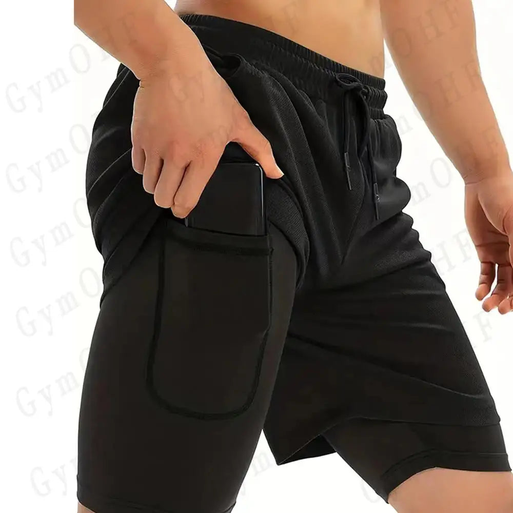 Gym Shorts 2 in 1 For Men Fitness Quick Dry Beach Short Pants Summer Outdoor Running Sports Double Layer