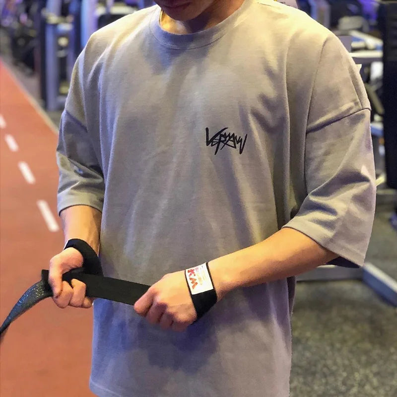 New Men's T Shirt Gym Bodybuilding Clothing Short Sleeve Men Fashion Casual For Male Tops Fitness Oversized Sweatshirt
