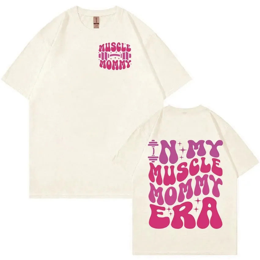 Muscle Mommy Gym Funny Graphic TShirt Women's Aesthetic Fashion Short Sleeve T-shirts Casual 100% Cotton Oversized Sport T-shirt