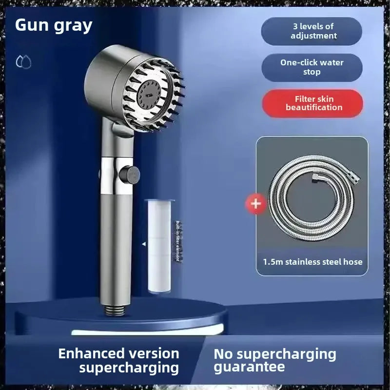 High-Pressure Shower Head – 4 Spray Modes with One-Button Water Stop & Built-In Filter