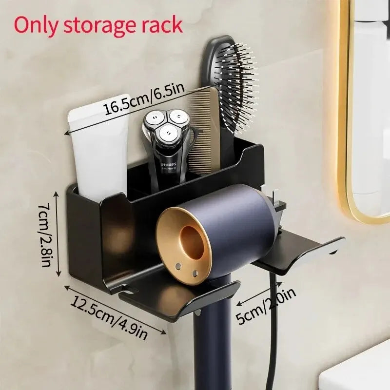 Wall-Mounted Hair Dryer Holder – No-Drill Bathroom Organizer with Plug Storage & Anti-Slip Silicone Pad
