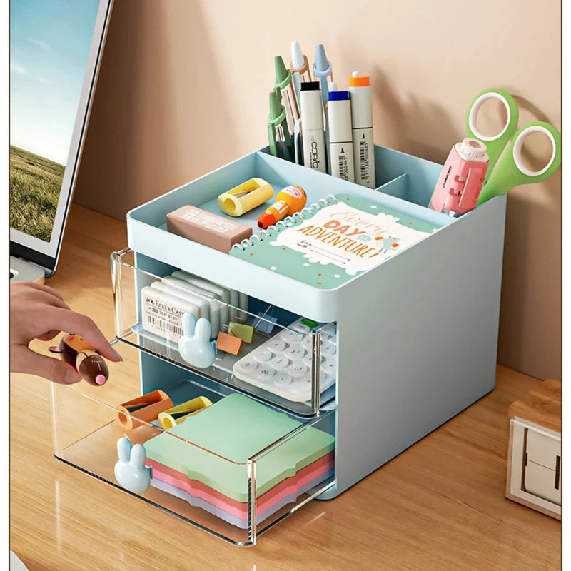 Multi-Purpose Desk Organizer with Drawer – Compact Plastic Storage for Makeup, Office Supplies & Phones