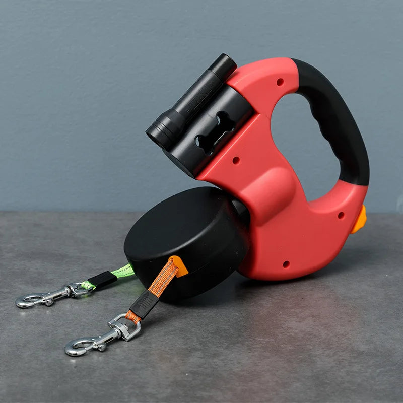3M LED Dual-Head Retractable Pet Leash – Reflective, Tangle-Free, One-Click Locking for Dogs & Cats