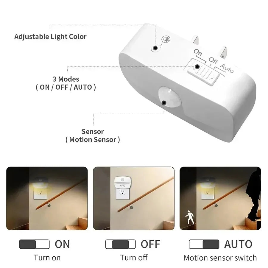 LED Night Light with Motion Sensor – Plug-In, Dimmable, and Auto On/Off