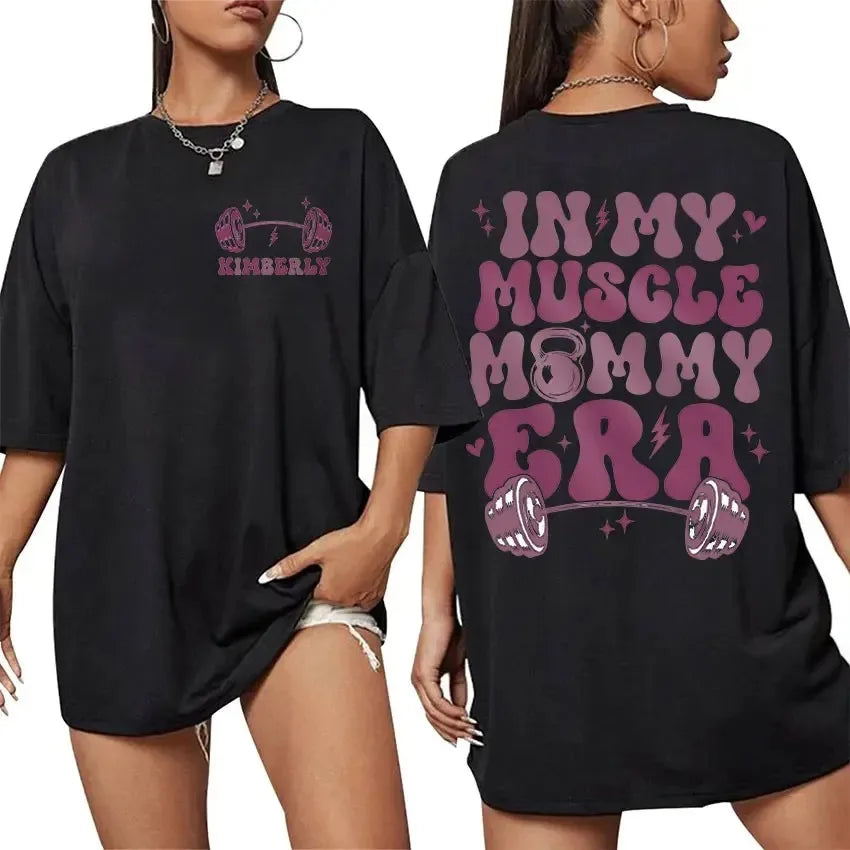 Muscle Mommy Gym Funny Graphic TShirt Women's Aesthetic Fashion Short Sleeve T-shirts Casual 100% Cotton Oversized Sport T-shirt