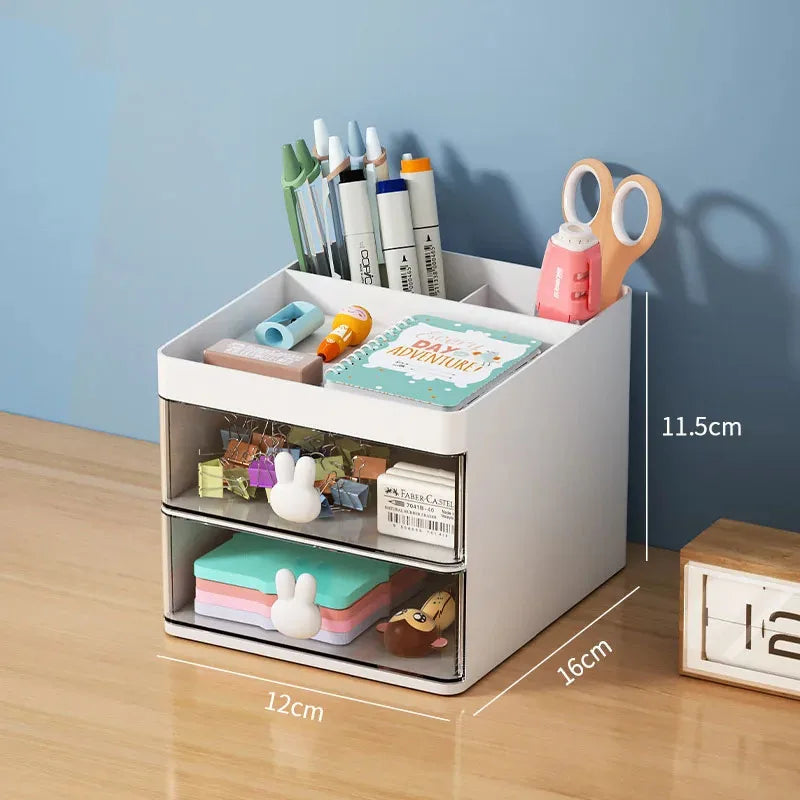 Multi-Purpose Desk Organizer with Drawer – Compact Plastic Storage for Makeup, Office Supplies & Phones