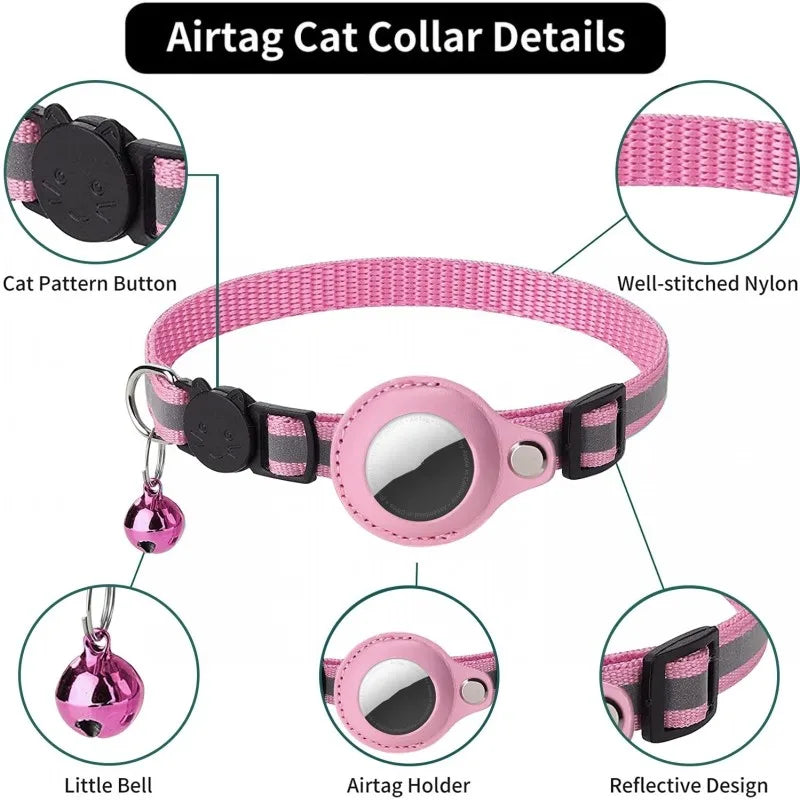 Reflective AirTag Collar for Dogs & Cats – Anti-Lost Nylon Tracker Case (Fits Apple AirTag)