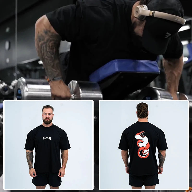 New Gym Fitness T-shirt Loose Oversized Cotton Men Short Sleeves Bodybuilding Sports Tees Summer Training Workout Jogging Tops