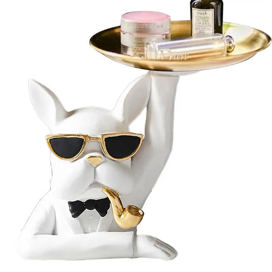 Bulldog Statue Storage Tray – Decorative Resin Organizer for Keys, Jewelry & Office Accessories