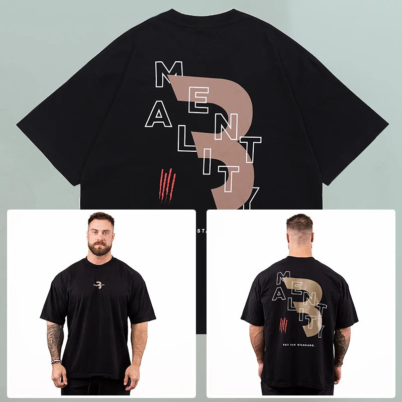New Gym Fitness T-shirt Loose Oversized Cotton Men Short Sleeves Bodybuilding Sports Tees Summer Training Workout Jogging Tops