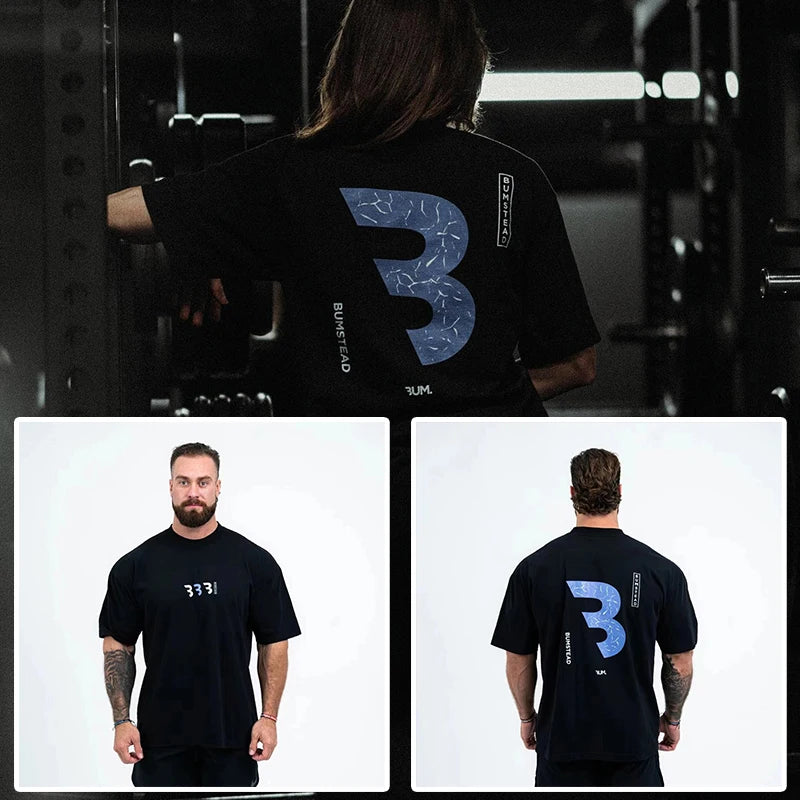 New Gym Fitness T-shirt Loose Oversized Cotton Men Short Sleeves Bodybuilding Sports Tees Summer Training Workout Jogging Tops