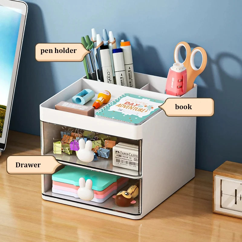 Multi-Purpose Desk Organizer with Drawer – Compact Plastic Storage for Makeup, Office Supplies & Phones