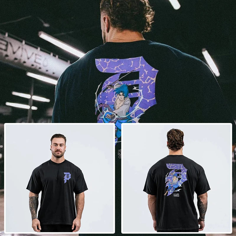 New Gym Fitness T-shirt Loose Oversized Cotton Men Short Sleeves Bodybuilding Sports Tees Summer Training Workout Jogging Tops