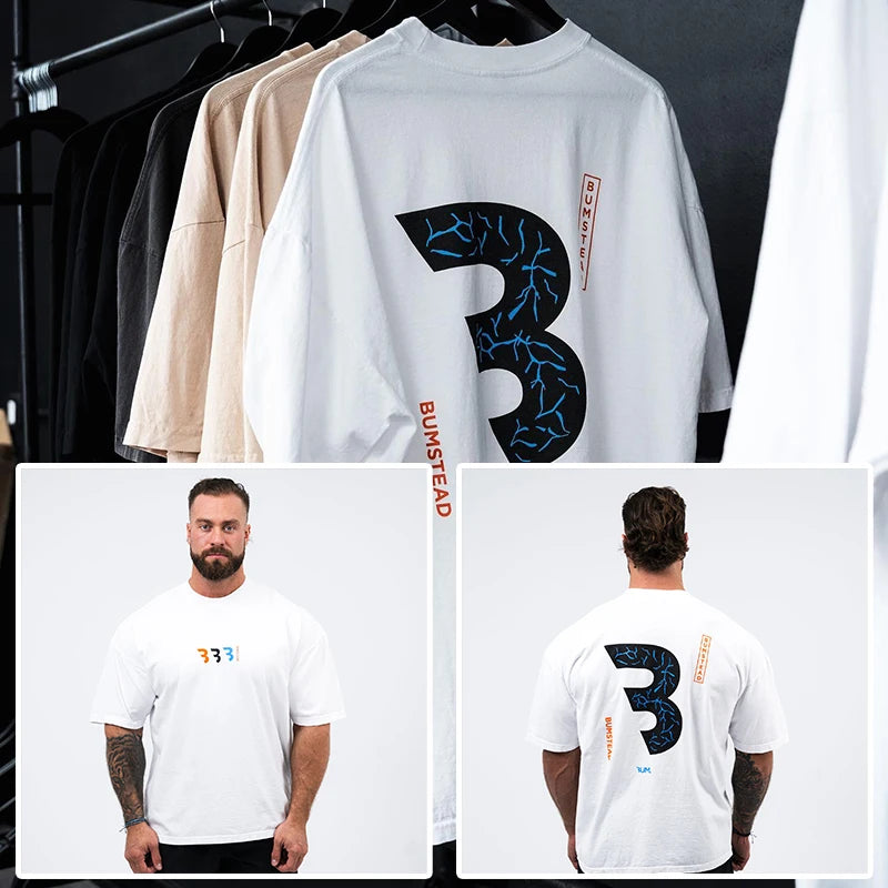 New Gym Fitness T-shirt Loose Oversized Cotton Men Short Sleeves Bodybuilding Sports Tees Summer Training Workout Jogging Tops