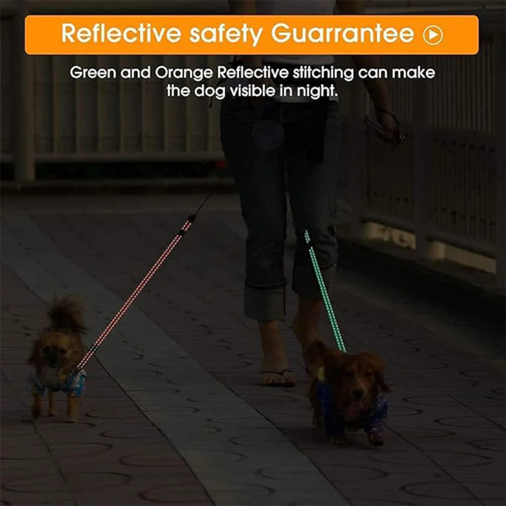 3M LED Dual-Head Retractable Pet Leash – Reflective, Tangle-Free, One-Click Locking for Dogs & Cats