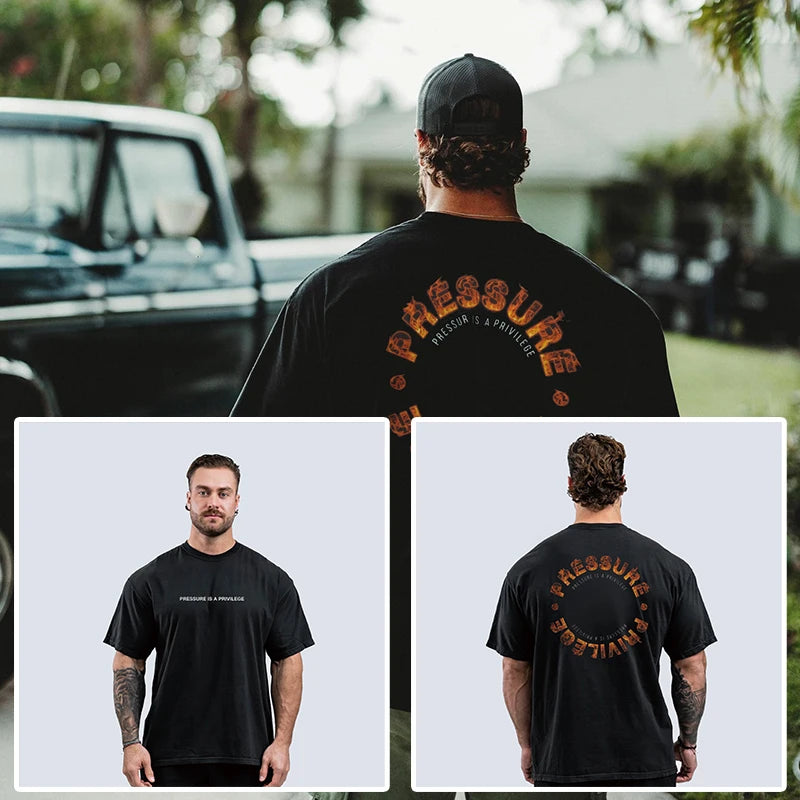 New Gym Fitness T-shirt Loose Oversized Cotton Men Short Sleeves Bodybuilding Sports Tees Summer Training Workout Jogging Tops