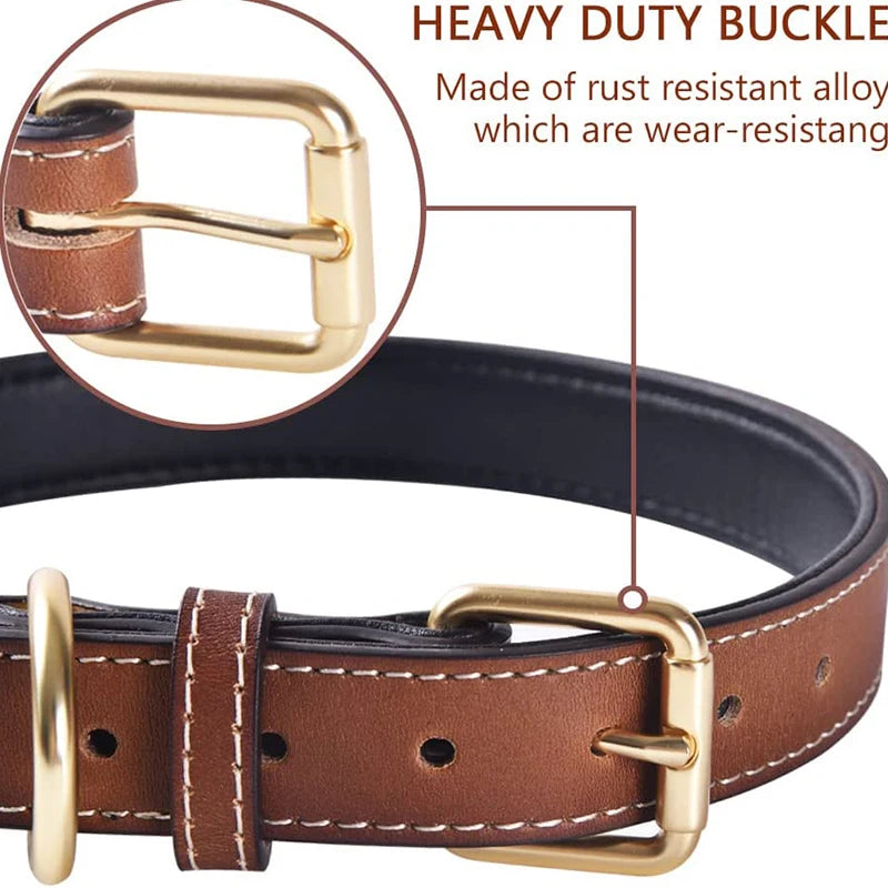 Premium Genuine Leather Dog Collar – Soft Padded & Durable (Brown & Red, All Sizes)