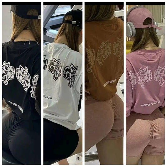Summer New Darc Wolf Head Short-sleeved T-shirt New Cotton Sports Leisure Running Fitness Top Men and Women Gym Casual Tee Tops