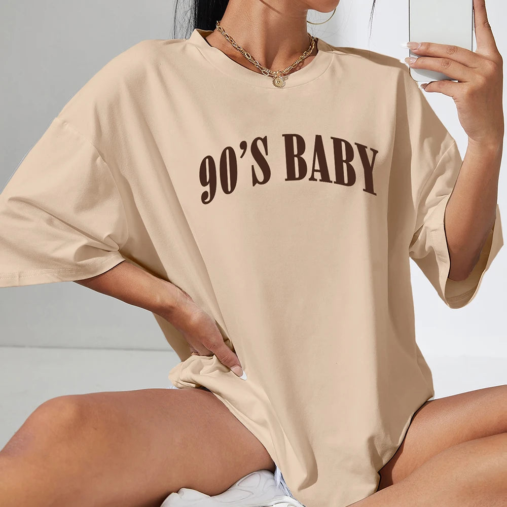 90's Baby Creativity Letter Cotton T-Shirts For Women Funny Oversize Tops Street Hip Hop Clothing All-math Female Short Sleeve