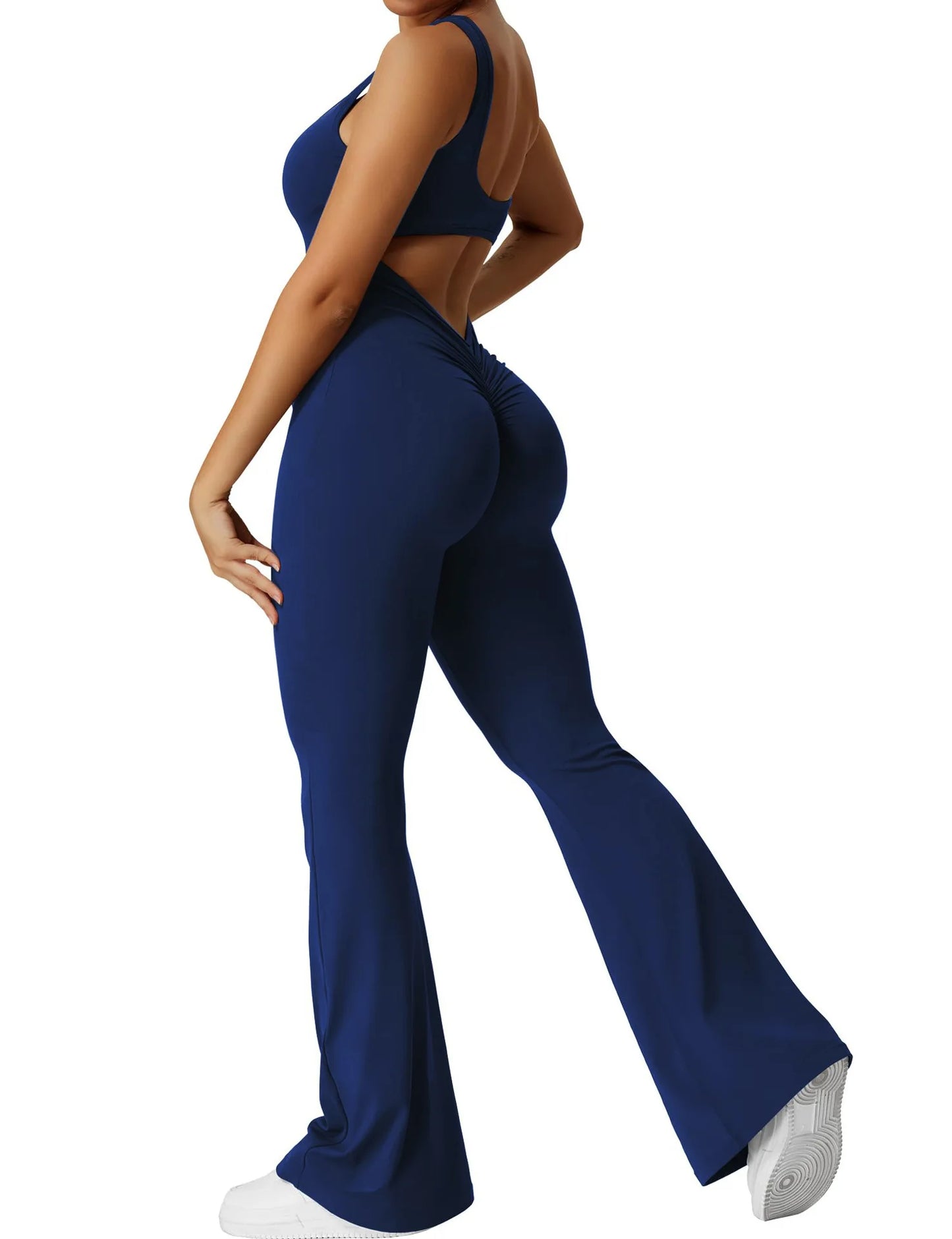 Women Gym Set Training Yoga Suit Sportswear Sports Jumpsuit Fitness Rompers Stretch Female High Waist  Seamless Flare Pants
