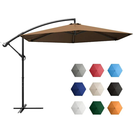 Offset Patio Umbrella – Waterproof & UV-Protective Round Canopy with Crank Tilt Handle 10ft tall