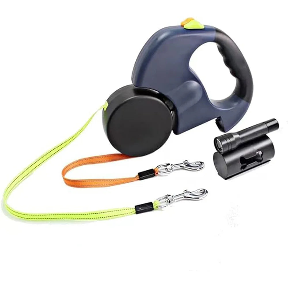 3M LED Dual-Head Retractable Pet Leash – Reflective, Tangle-Free, One-Click Locking for Dogs & Cats