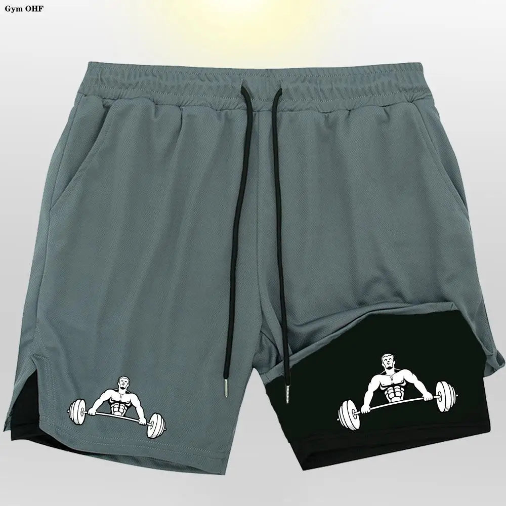 Gym Shorts 2 in 1 For Men Fitness Quick Dry Beach Short Pants Summer Outdoor Running Sports Double Layer